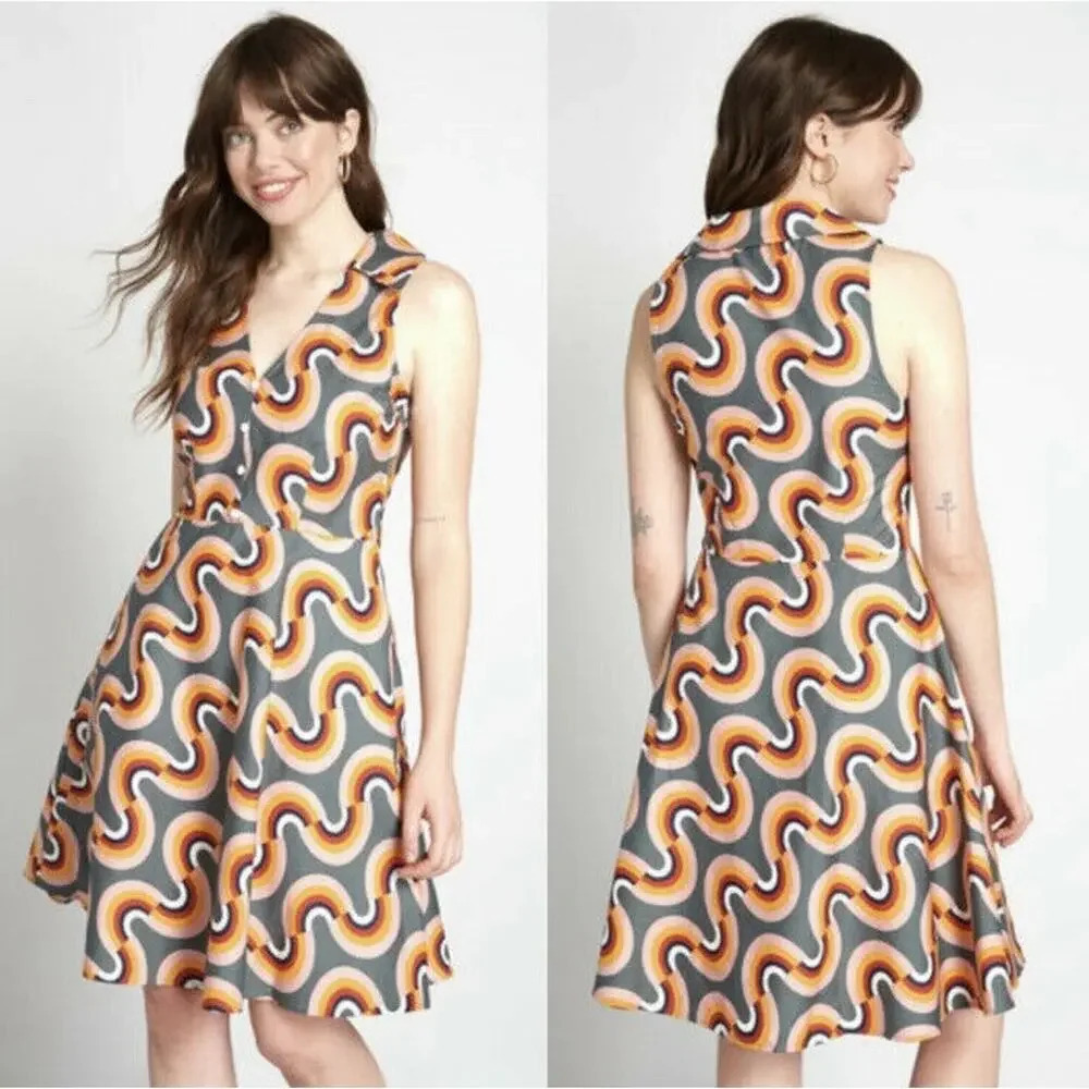ModCloth “Mod Well” Rainbow sleeveless midi dress Sz 12